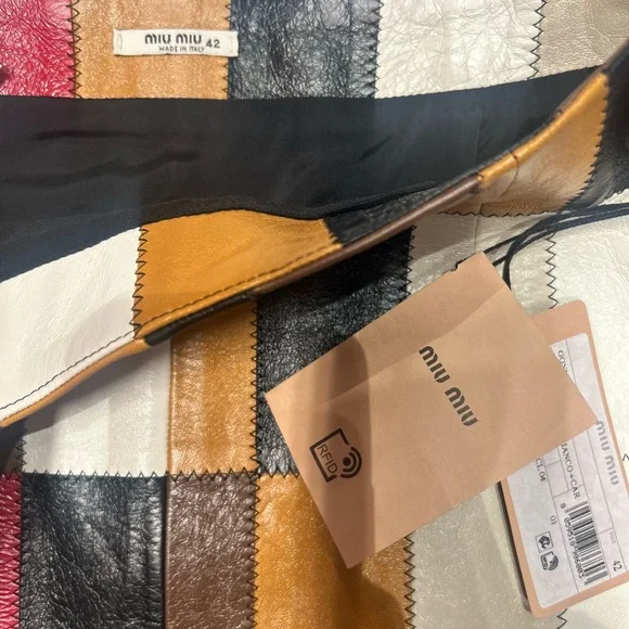 Miu Miu Multicolor Patchwork Leather Mini Skirt lamb leather midi short Italy - Picture 7 of 10